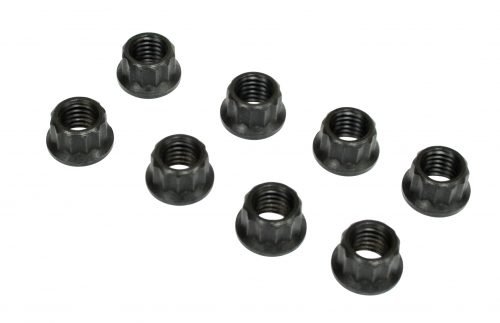 Motor moeren, 12 punts, 8x1.25 mm, zwart, benodigd 10mm 12 punts socket, 8 stuks