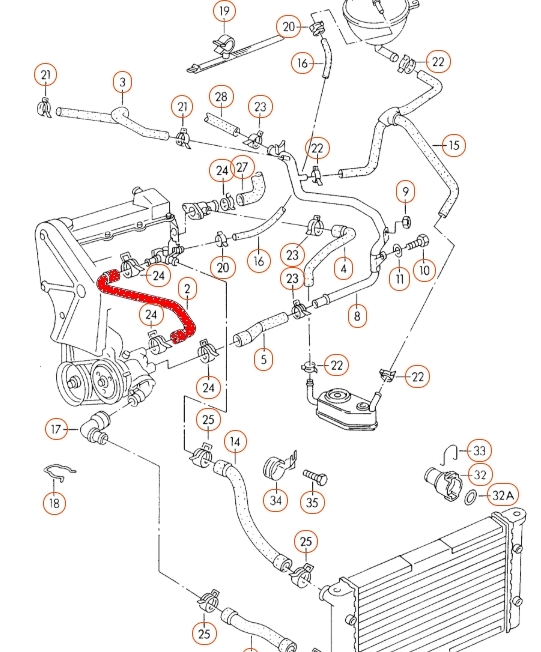 Radiateurslang (motor naar waterpomp) 037121053H