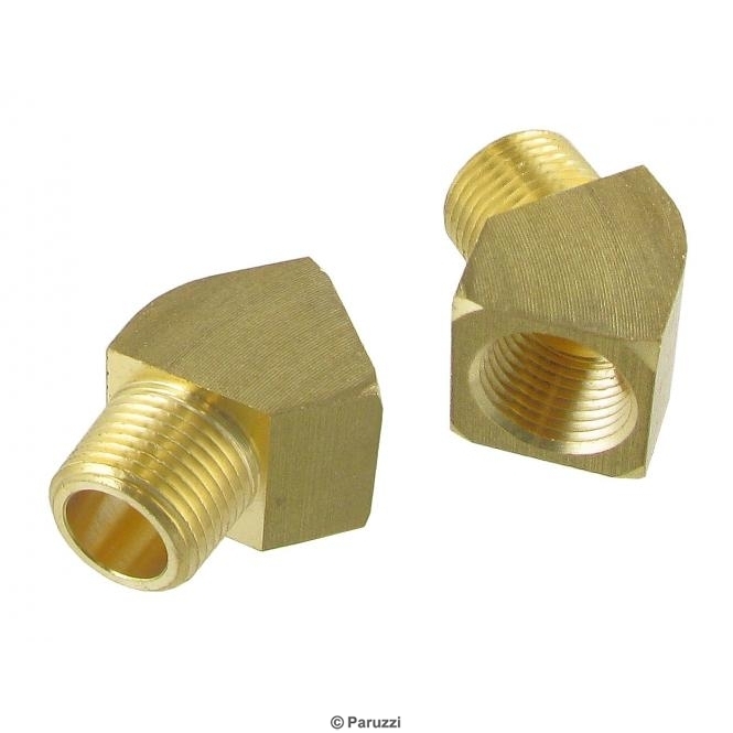 Olieslang aansluitstuk 45° (Set). 3/8 schroefdraad (beide zijden)  Olieslang aansluitstuk 45° (Set). 3/8 schroefdraad (beide zijden)