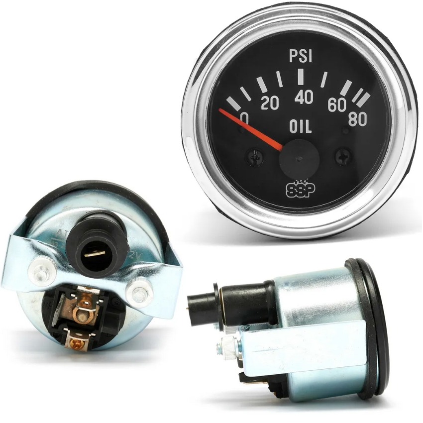 Oliedruk meter 80psi SSP chrome/ zwart