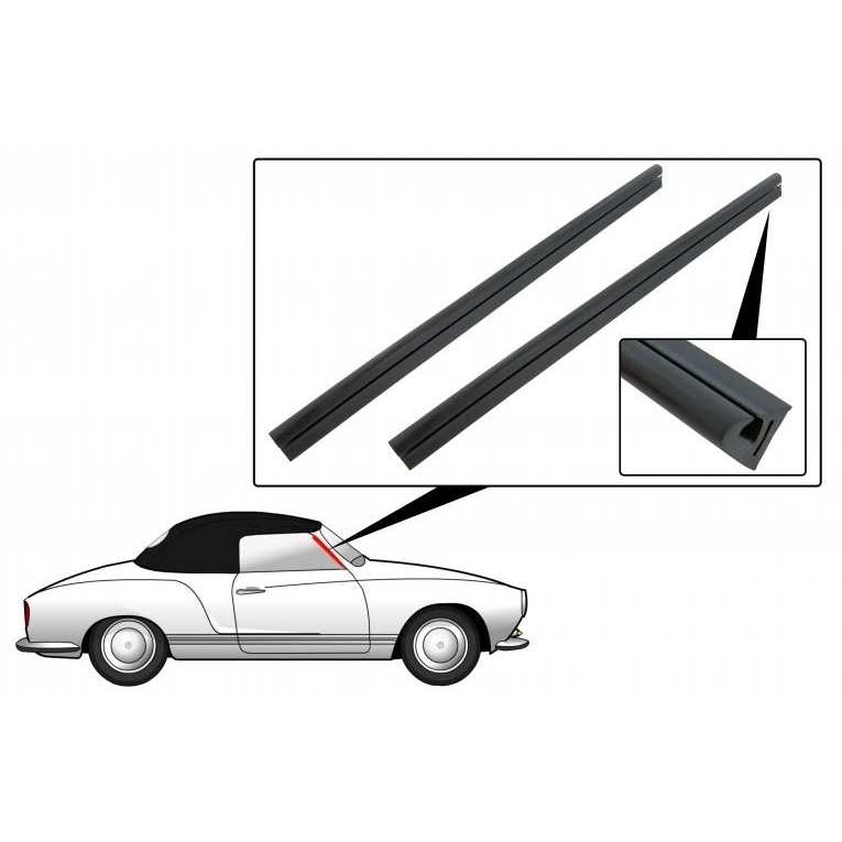 Rubber tussen deurglas en voorruit stijl (Set). Karmann Ghia cabriolet 141871923/924