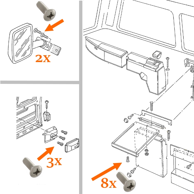 Boutjes  RVS voor T3 bus (Spiegel, Tafel, Slot) M6x18 N0330421