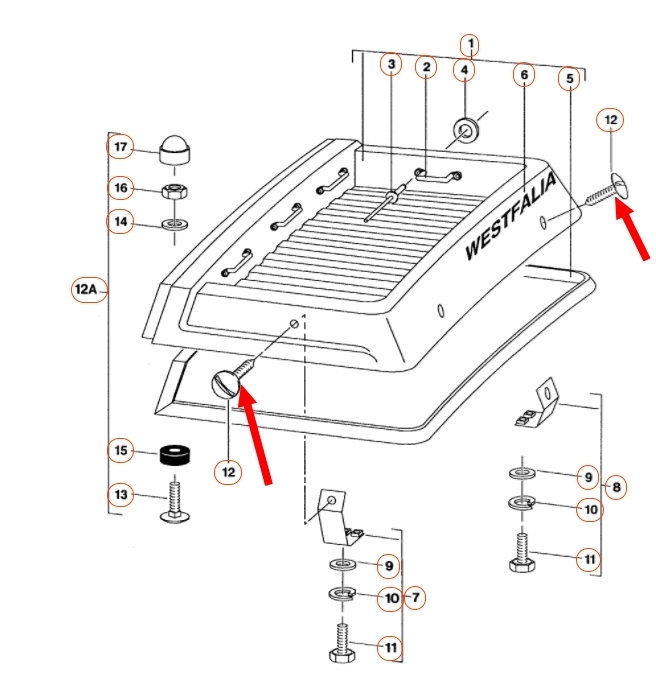 Schroef voor hefdak en bagagebak T3 camper 255070908F RVS