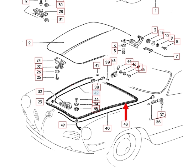 Koffer rubber. Karmann Ghia 141823705A (B-keus)
