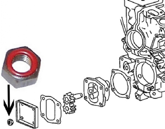 Moer voor Oliepomp deksel, 8 mm, self sealing 111115161 Moer voor Oliepomp deksel, 8 mm, self sealing 111115161