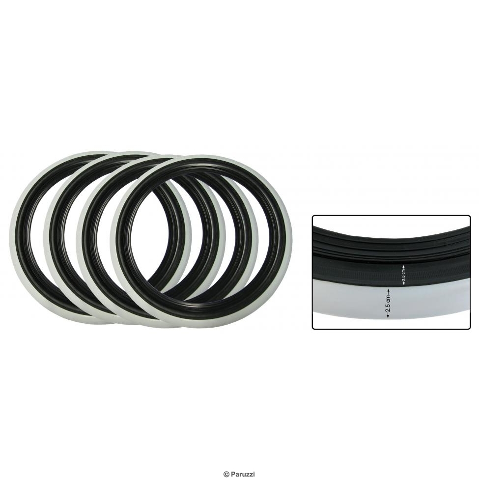 White Wall bandringen (2.5 cm zwart, 2.5 cm wit) 4 stuks. 15 inch wielen 