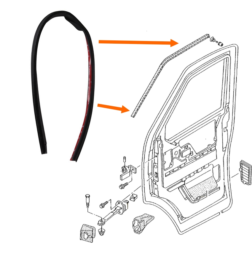 Tochtrubber linksboven  T4 bus vanaf (8/1994) 7D0837761