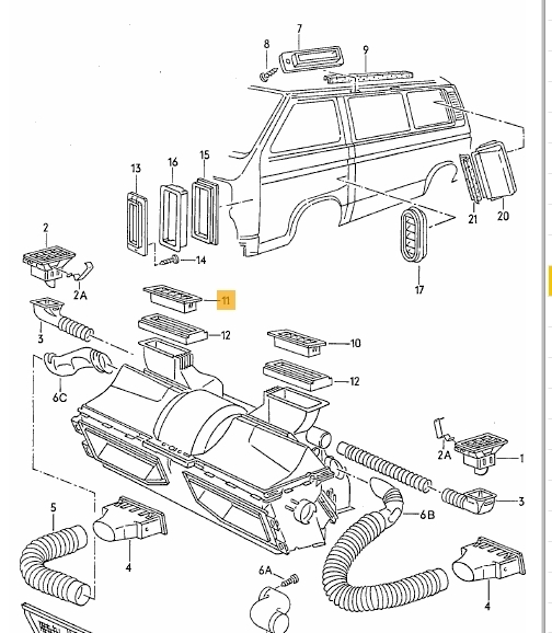 Ventilatierooster in dashboard T3 (bij voorruit) BRUIN rechts 251255476