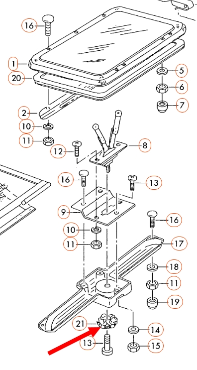 Knop verstelling dakraam T25 / T3 camper grijs 255070902E