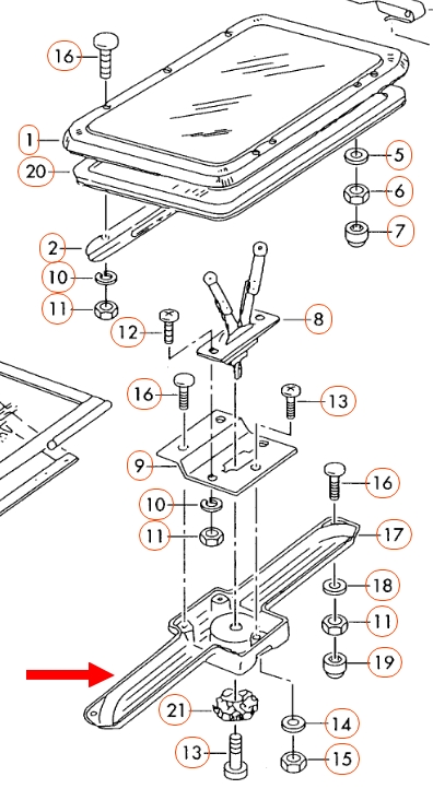 Afdekkap grijs voor dakraam Westfalia Camper T25 / T3 255070720A