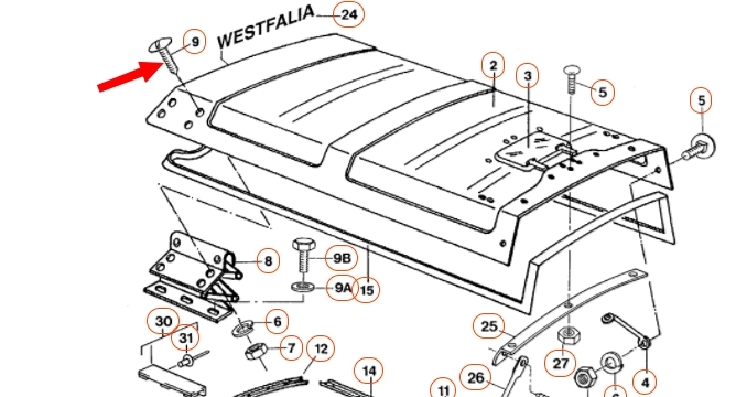 Schroef voor hefdak en bagagebak T3 camper 255070908F RVS