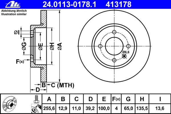 Remschijven (Set L+R) vooras, 255,6x12,9 mm ATE