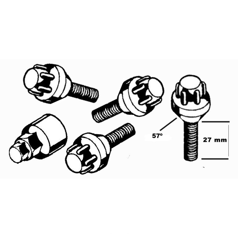 Velgsloten voor bouten met 57° kraag 4 stuks.  M12 X 1.5 