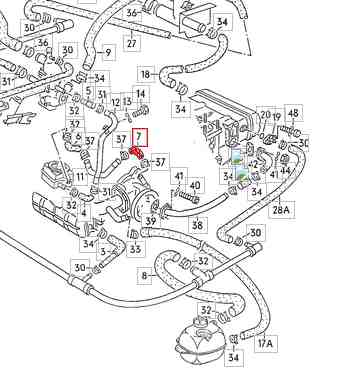 Koelvloeistof slang eindstuk tussen waterpomp en oliekoeler. T25/T3 bus WBX 2100cc 025121058J