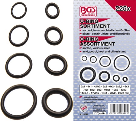 Assortiment O-ring 225-delig Rubber 3-22 mm Doorsnede (BGS8044)