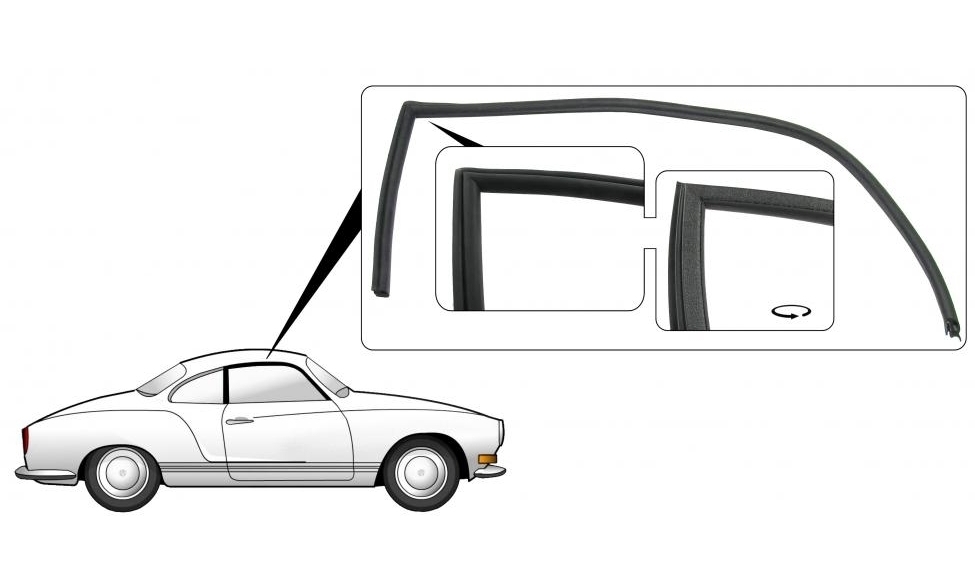 Deurrubber rond deurruit rechts. Karmann Ghia 8/1971 en later coupe 143845212B