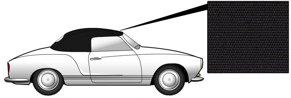 Cabriolet kap canvas zwart met plastic achterruit. Karmann Ghia T/M 1967 (ch 147 610 909) 141871035C