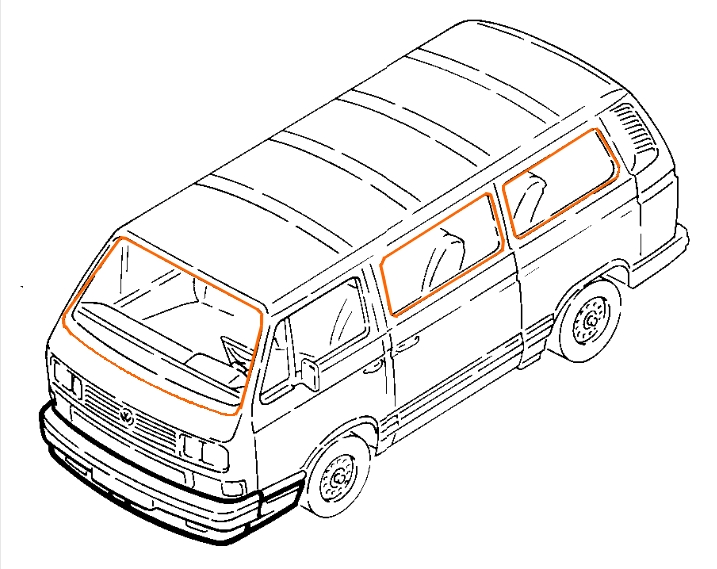 Raamrubberpakket T3 bus zonder chromen pees tot 8/1984 Raamrubberpakket T3 bus zonder chromen pees tot 8/1984