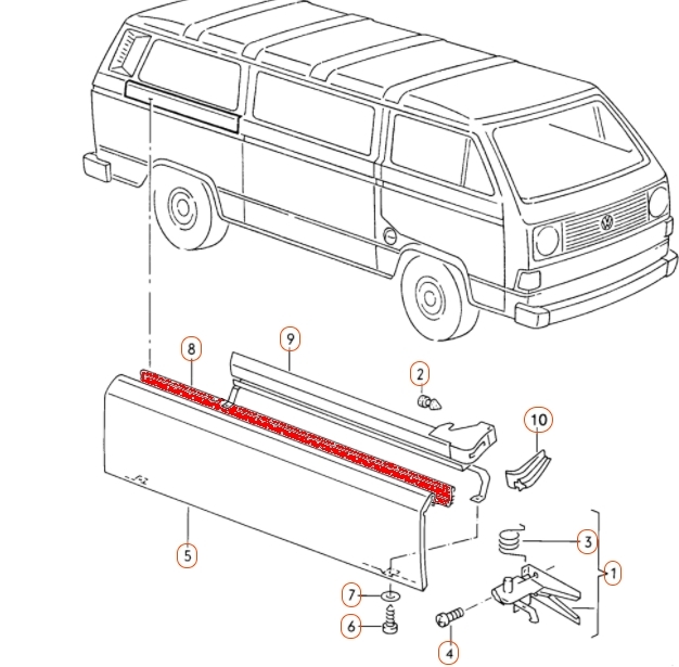 Rubber bies schuifdeur rail cover 211843799B (T2 / T25)