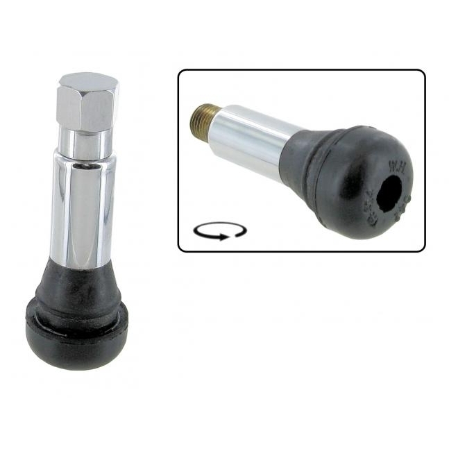 Verchroomd ventiel (Ø 11.5 mm, hoogte 49.0 mm) (per stuk). velgen met 11.5 mm ventiel gat 