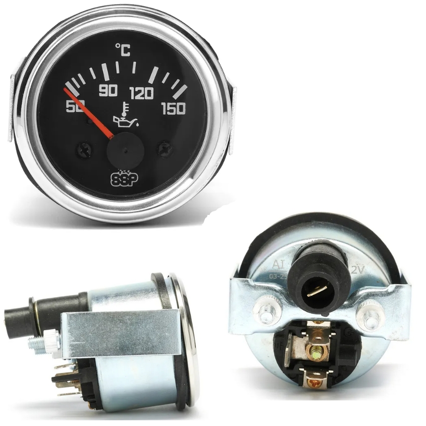 Olietemperatuurmeter 50-150 °C Ø 52 mm (SSP) chrome/ zwart 12volt 